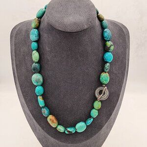 Carolyn Pollack Colorful Turquoise Bead Necklace With Ornate Silver Toggle Clasp
